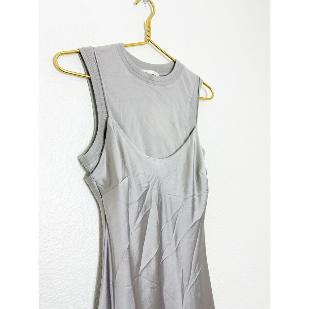 NWT Zara Silver Satin Layered Slip Maxi Dress Size Medium Quiet Luxury 3039/002 - Picture 7 of 15